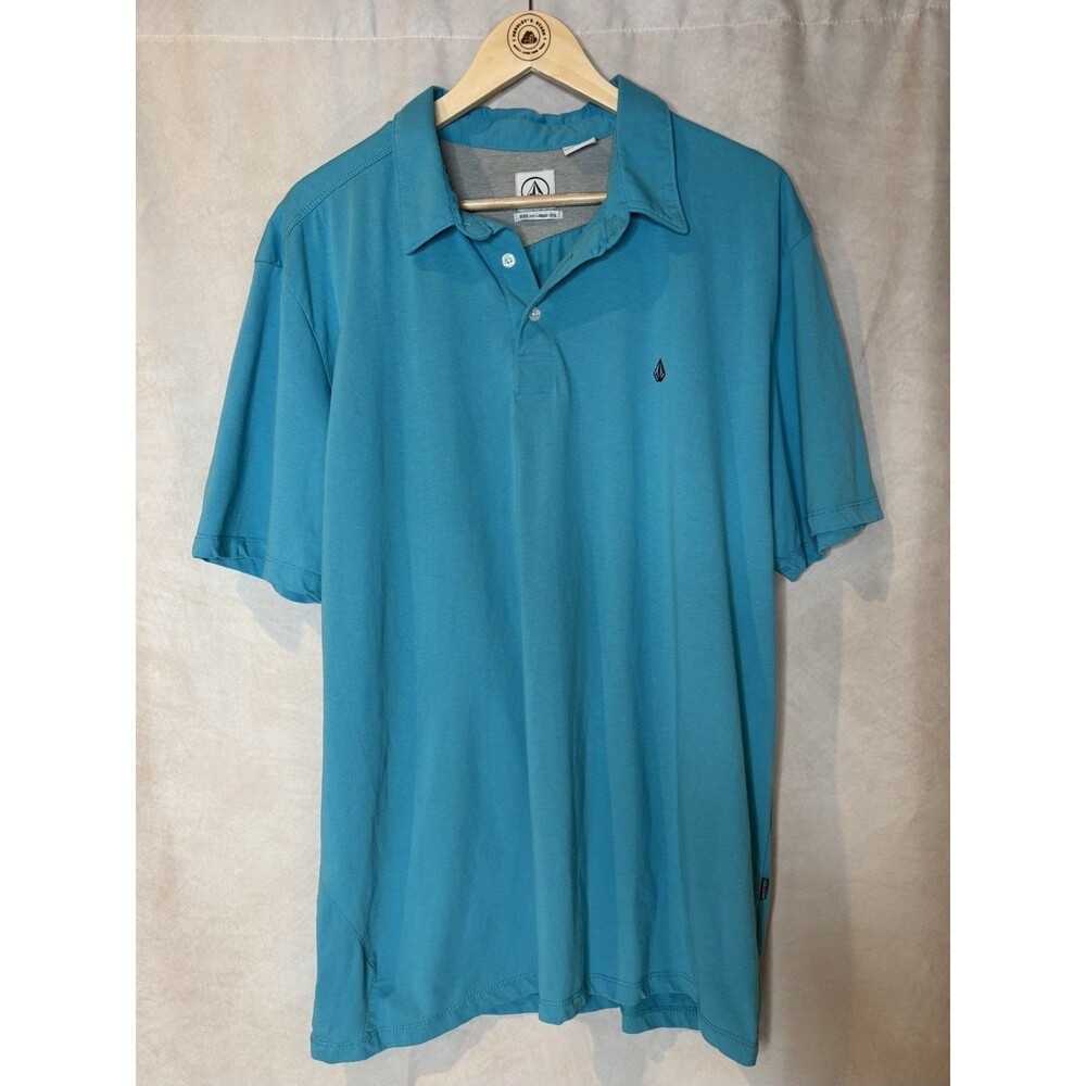 Volcom Polo Shirt 2XL Blue Short Sleeve Cotton Blend Casual Golf